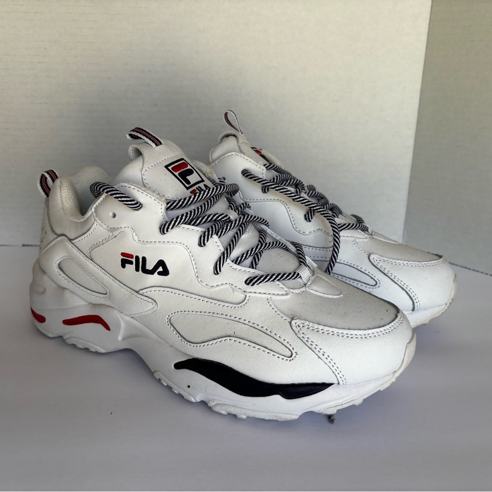 Fila White Athletic Shoes with Black and Red Details